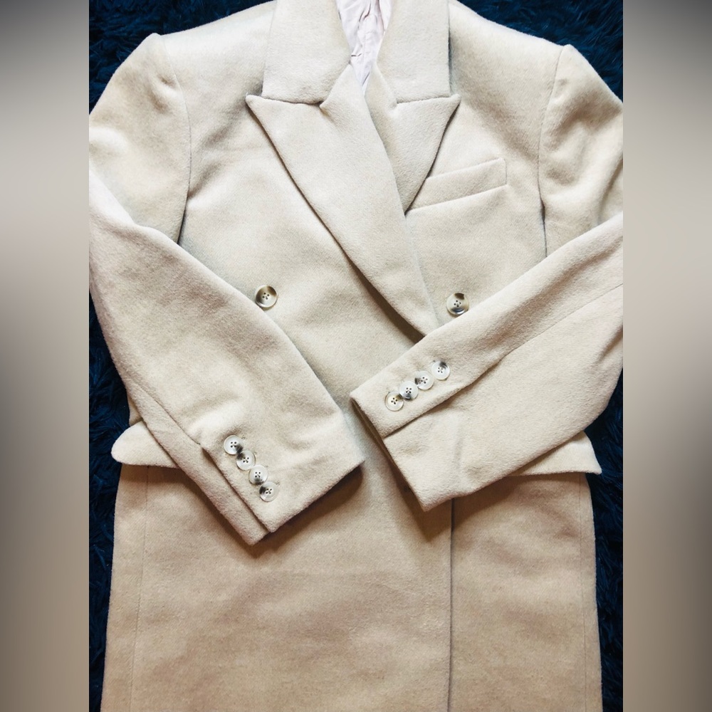 NWOT HOUSE OF CB CARTER OATMEAL DOUBLE BREASTED WOOL COAT. SIZE S - Picture 8 of 12